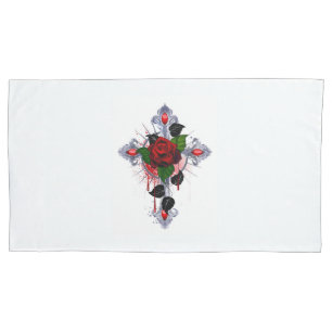 Silver Cross with a Red Rose Pillowcase