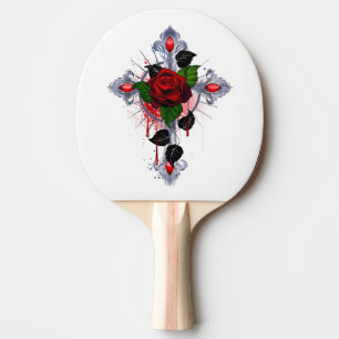 Silver Cross with a Red Rose Ping Pong Paddle