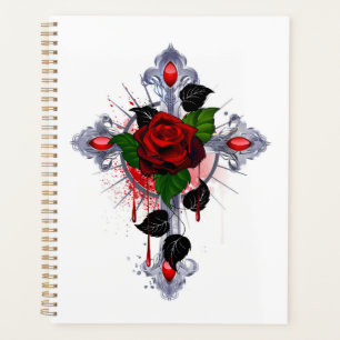 Silver Cross with a Red Rose Planner