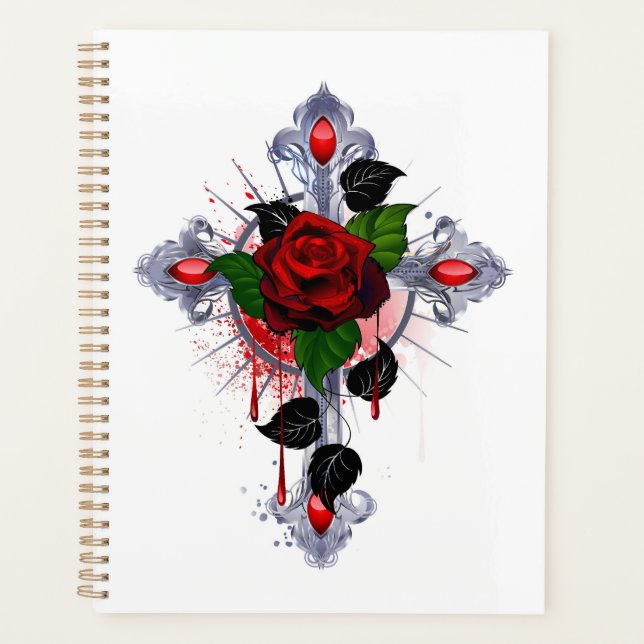 Silver Cross with a Red Rose Planner (Front)