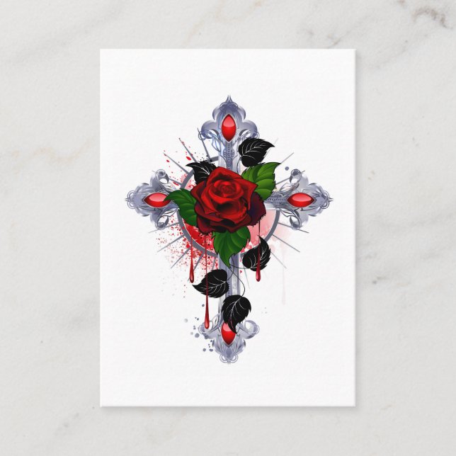 Silver Cross with a Red Rose Referral Card (Front)