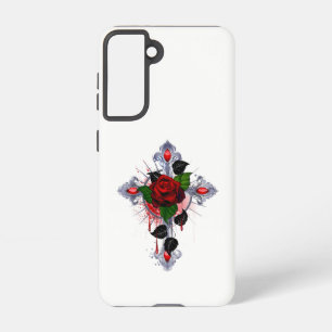 Silver Cross with a Red Rose Samsung Galaxy Case