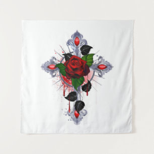 Silver Cross with a Red Rose Tapestry