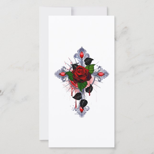 Silver Cross with a Red Rose Thank You Card (Front)