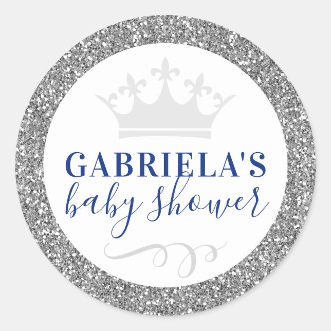 Silver Crown Baby Shower Favour Sticker Label (Front)