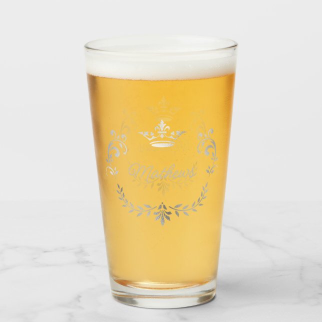 Silver Crown Crest Personalized  Glass (Front Filled)