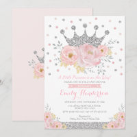 Silver Crown Princess Blush Floral Baby Shower Inv