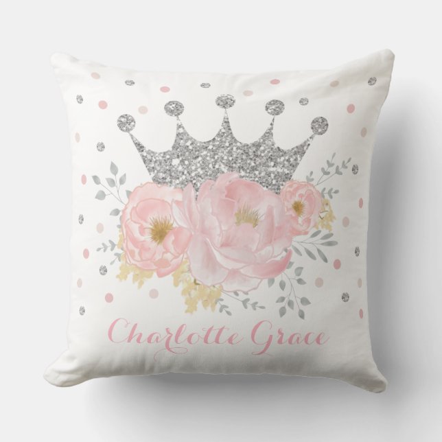 Silver Crown Royal Princess Blush Pink Floral Baby Throw Pillow (Front)