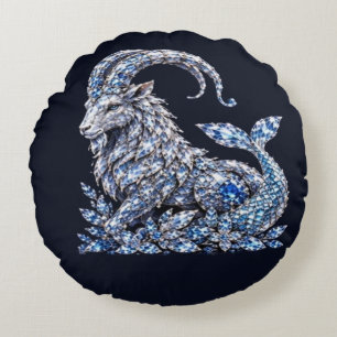 Silver Crystal Capricorn Luxury Zodiac Round Pillow