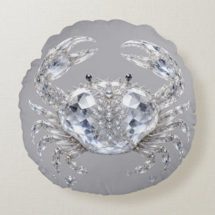 Silver Crystal Crab Sparkling Ocean Luxury Round Pillow