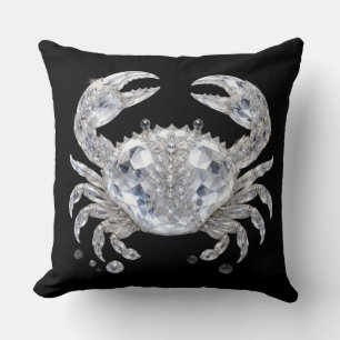 Silver Crystal Crab Sparkling Ocean Luxury Throw Pillow