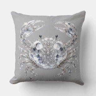 Silver Crystal Crab Sparkling Ocean Luxury Throw Pillow