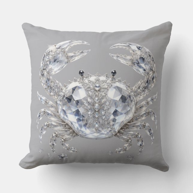 Silver Crystal Crab | Sparkling Ocean Luxury Throw Pillow (Front)