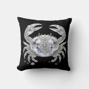 Silver Crystal Crab Sparkling Ocean Luxury Throw Pillow