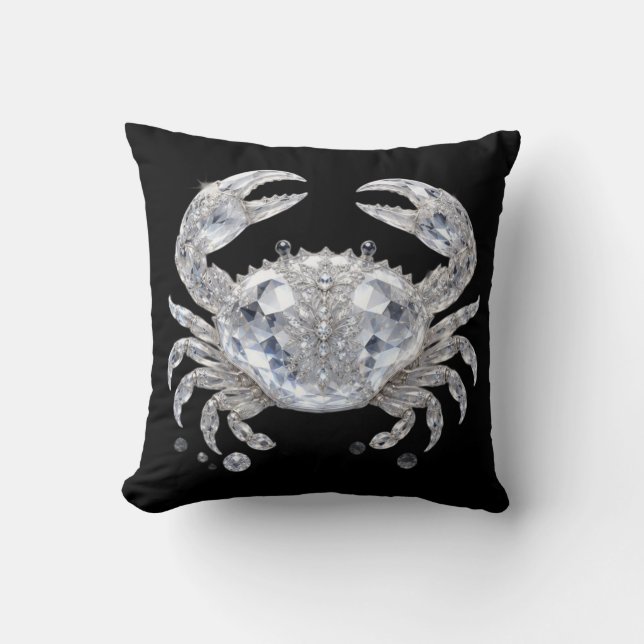 Silver Crystal Crab | Sparkling Ocean Luxury Throw Pillow (Front)