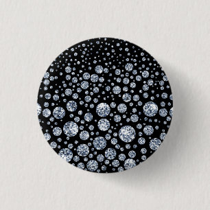 Silver Crystal Metallic Black 1 Inch Round Button