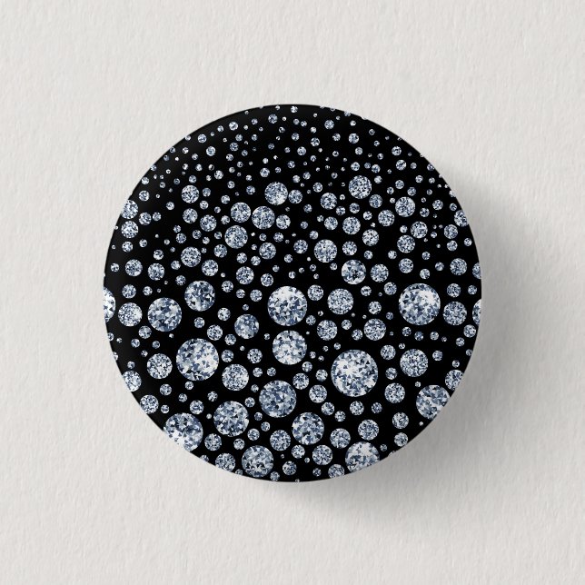 Silver Crystal Metallic Black 1 Inch Round Button (Front)