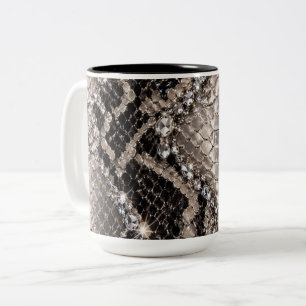 Silver Crystal Snake Skin Luxury Two-Tone Coffee Mug