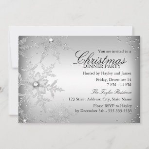 Silver Crystal Snowflake Christmas Dinner Party Invitation