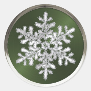 Silver Crystal Snowflake on Green Seal