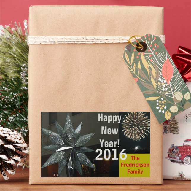 Silver Crystal Star Happy New Year NAME YEAR Sticker (Holiday)