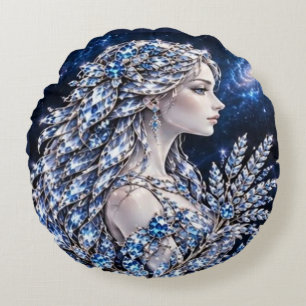 Silver Crystal Virgo Luxury Collection Round Pillow