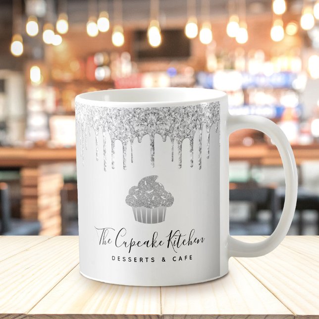Silver Cupcake Bakery Pastry Chef Glitter Drips Coffee Mug (Creator Uploaded)