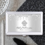 Silver Cupcake Glitter Drips Bakery Pastry Chef Business Card Holder<br><div class="desc">Here’s a wonderful, trendy way to show off your brand. Present your best self to your clients, with this elegant, sophisticated, simple, and modern custom name business card holder. A sparkly, silver cupcake, script handwritten typography and glitter drips overlay a faux metallic silver ombre background. Personalize with your full name...</div>