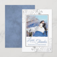 Silver Curls Blue on White Love & Thanks Wedding