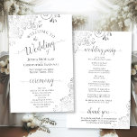 Silver Curls Grey & White Budget Wedding Program<br><div class="desc">These wedding programs are elegant and tasteful, while still being budget friendly. The design features ornate silver grey faux foil curls and swirls with grey text on a white background. The typography features lacy script calligraphy, and there is room for details on the ceremony, the bridal party, and a short...</div>