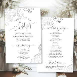 Silver Curls Grey & White Budget Wedding Program
