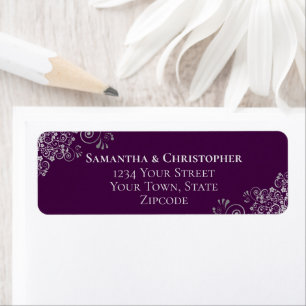 Silver Curls on Plum Purple Wedding Return Address
