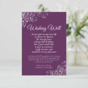 Silver Curls Plum Purple Wedding Wishing Well Poem Enclosure Card