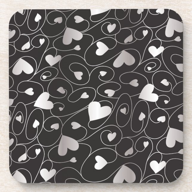 Silver curly hearts coaster (Front)