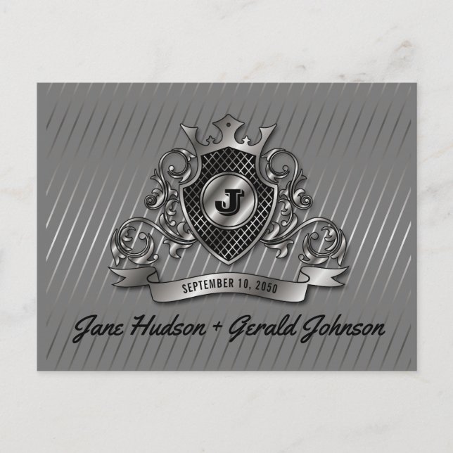 Silver Custom Elegant Monogram Design Announcement Postcard (Front)