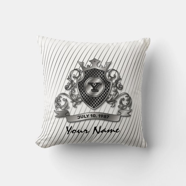 Silver Custom Elegant Monogram Design Throw Pillow (Front)