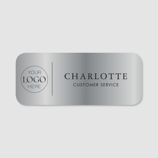 Silver Custom Logo Office Employee Staff Name Tag (Front)