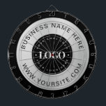 Silver Custom Logo Text Company Business Branded   Dartboard<br><div class="desc">Promote your business with this cool dart board,  featuring silver grey background,  custom logo & text. Easily add your details by clicking on the "personalize" option.</div>