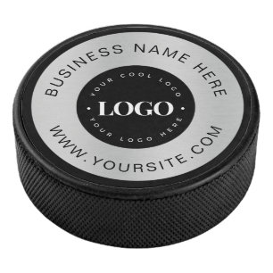 Silver Custom Logo Text Company Business Branded Hockey Puck