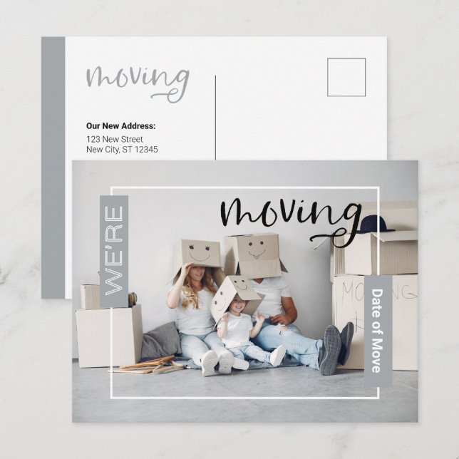 Silver Custom Photo Moving Announcement Card (Front/Back)