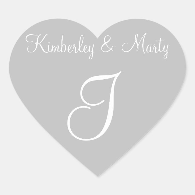 Silver Customizable Letters Weddings Heart Sticker (Front)
