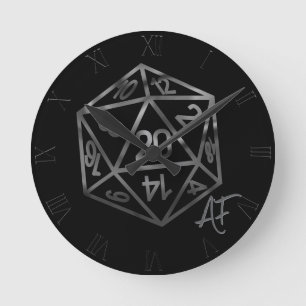 Silver D20 Crit AF PNP Tabletop Role Player Dice Round Clock