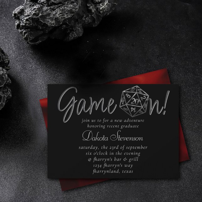 Silver D20 Game On | Fantasy RPG Dice Wedding Invitation (Creator Uploaded)