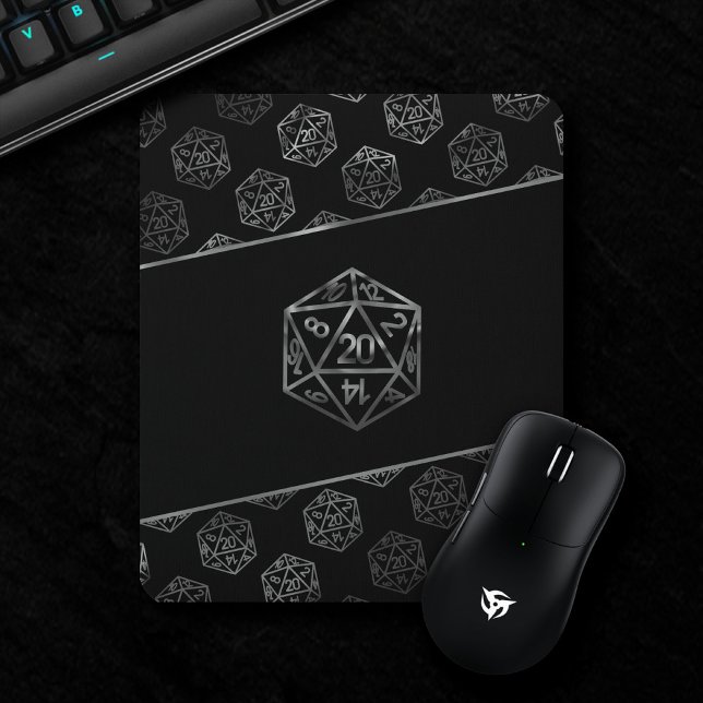 Silver D20 Pattern | PNP Tabletop Role Player Dice Mouse Pad (Creator Uploaded)