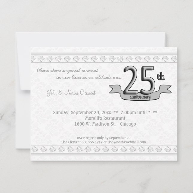 Silver Damask 25th Anniversary Celebration Invite (Front)