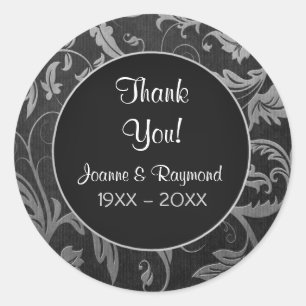 Silver Damask 25th Anniversary - Thank You Classic Round Sticker