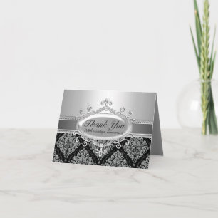 Silver Damask 25th Wedding Anniversary Thank You