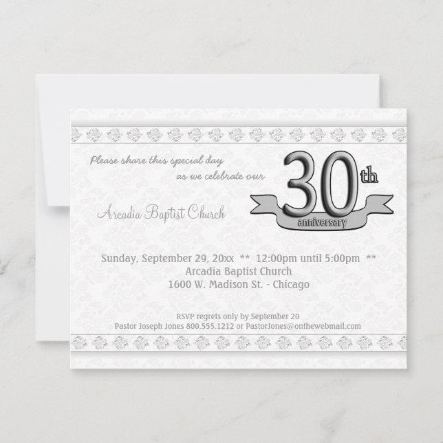 Silver Damask 30th Anniversary Celebration Invite (Front)