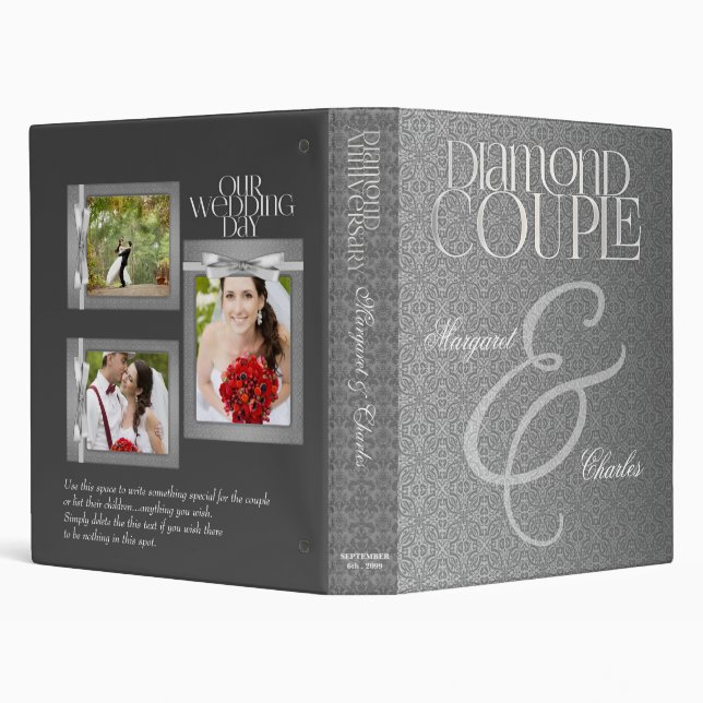 Silver Damask 60th Diamond Anniversary Scrapbook Binder (Background)