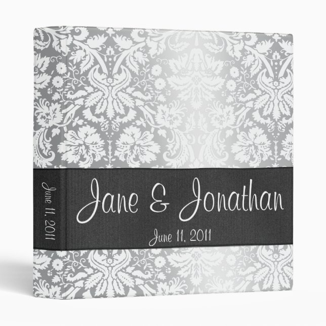 Silver Damask Custom 1" Wedding Binder (Front/Spine)